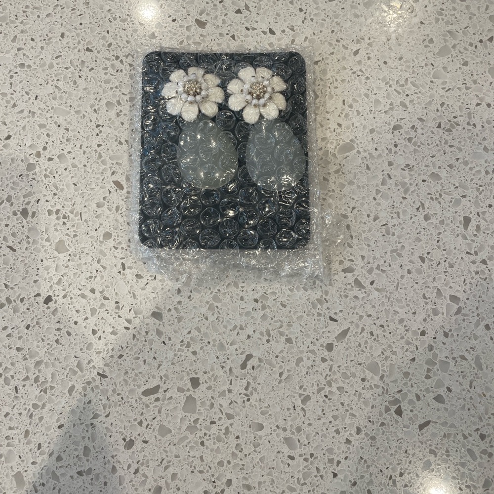 J. Crew White and Gray Teardrop Floral Earrings - Picture 4 of 6